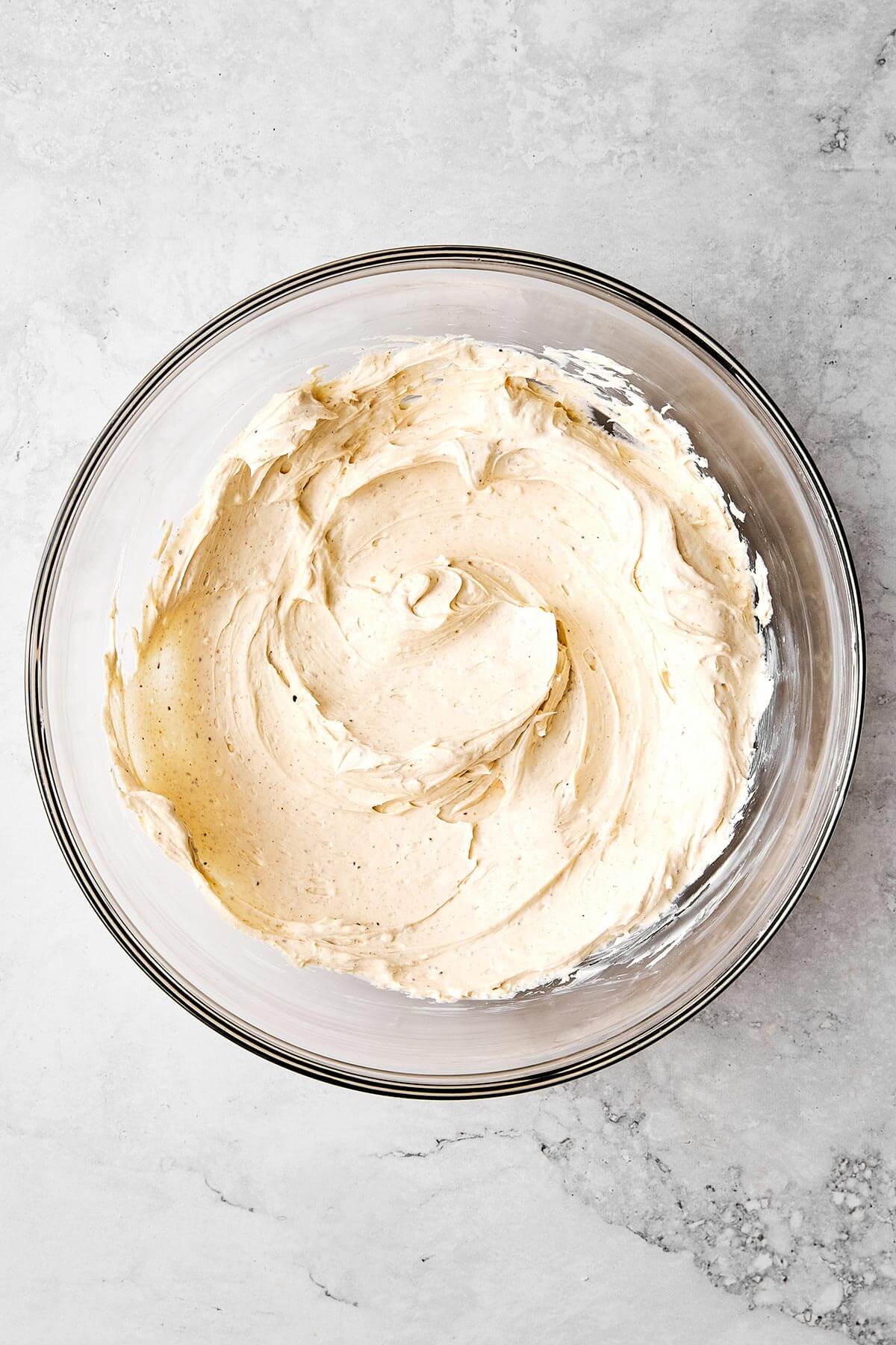 Cream cheese mixture in a bowl.