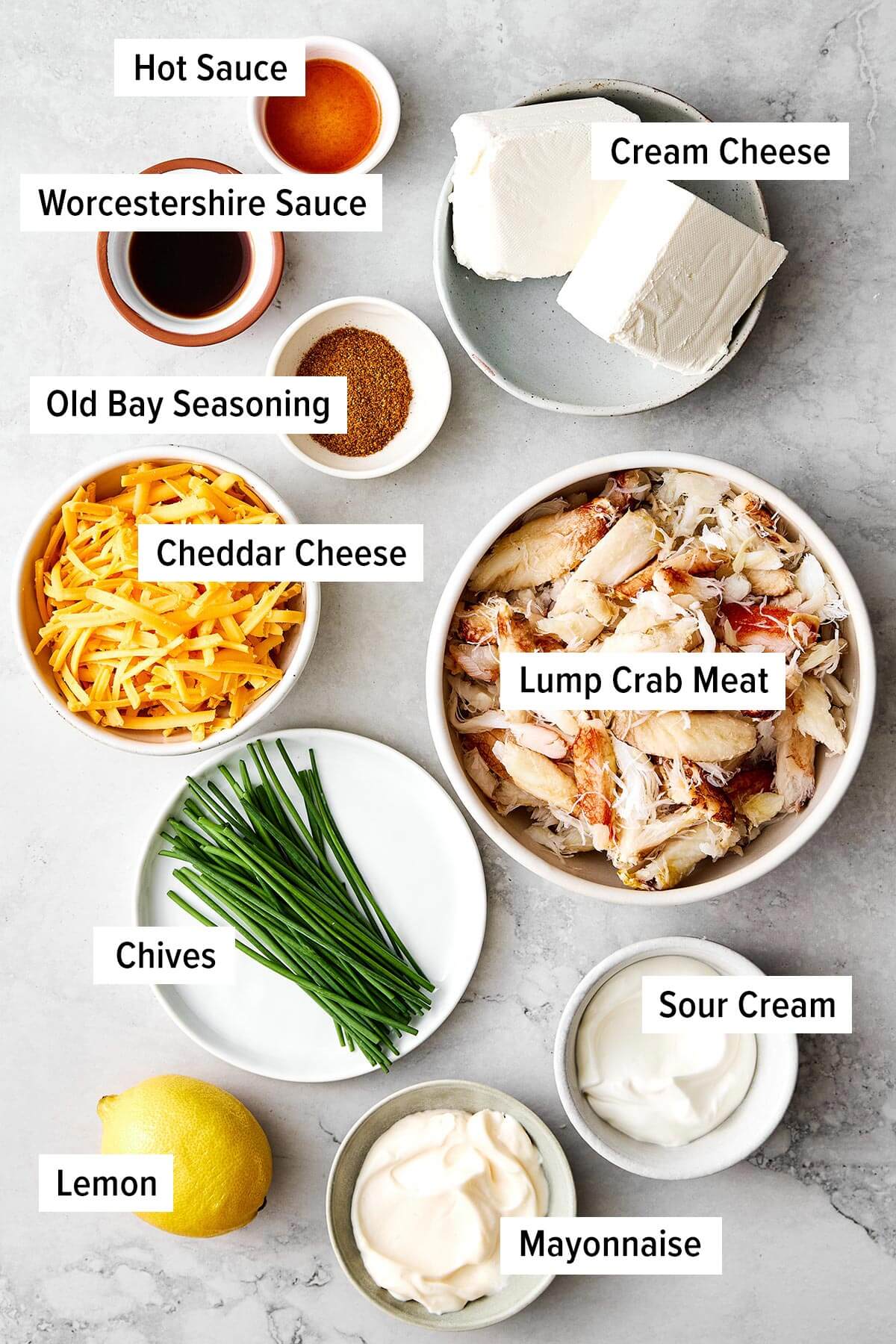 Ingredients for crab dip.
