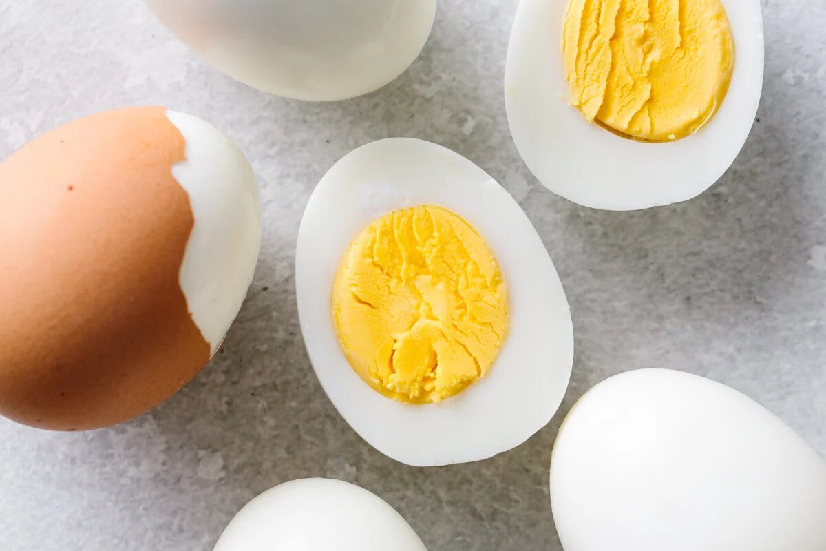 Hard boiled eggs on the counter.