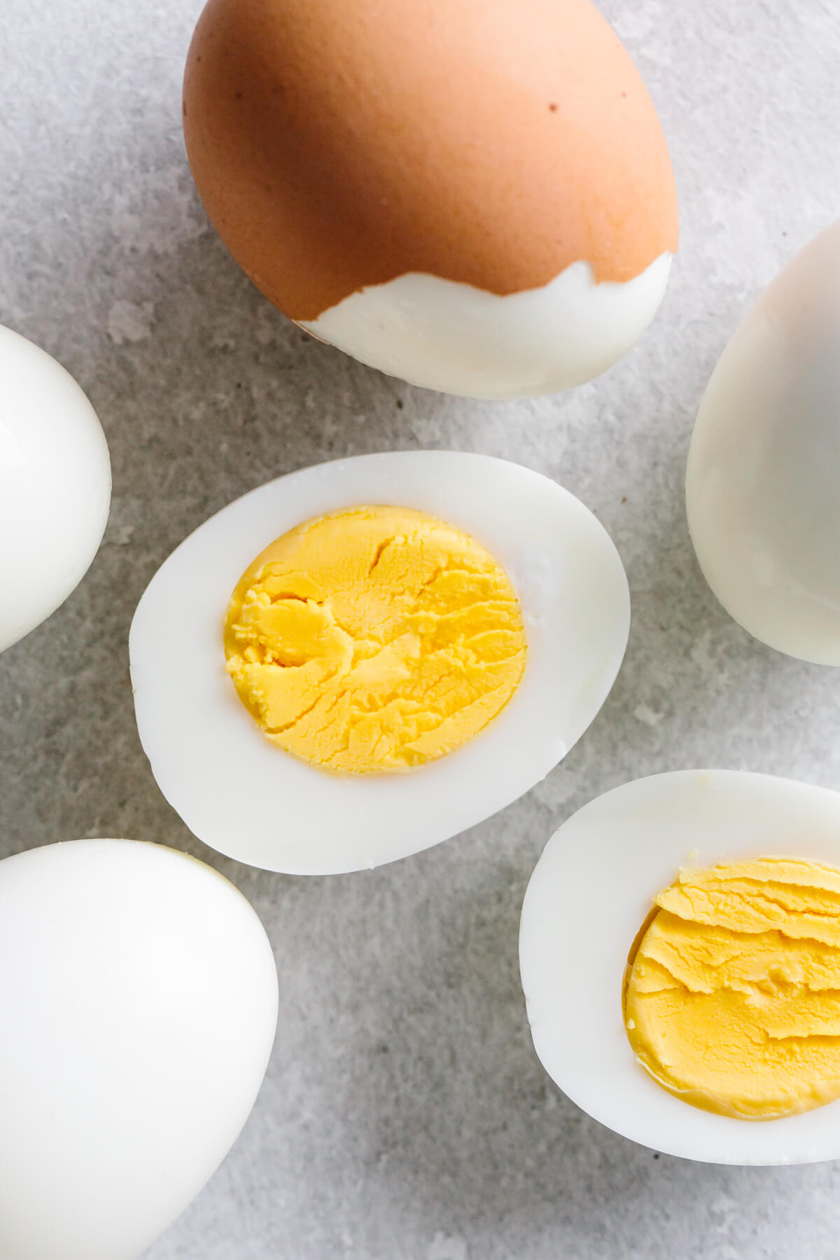 Hard boiled eggs on the counter.