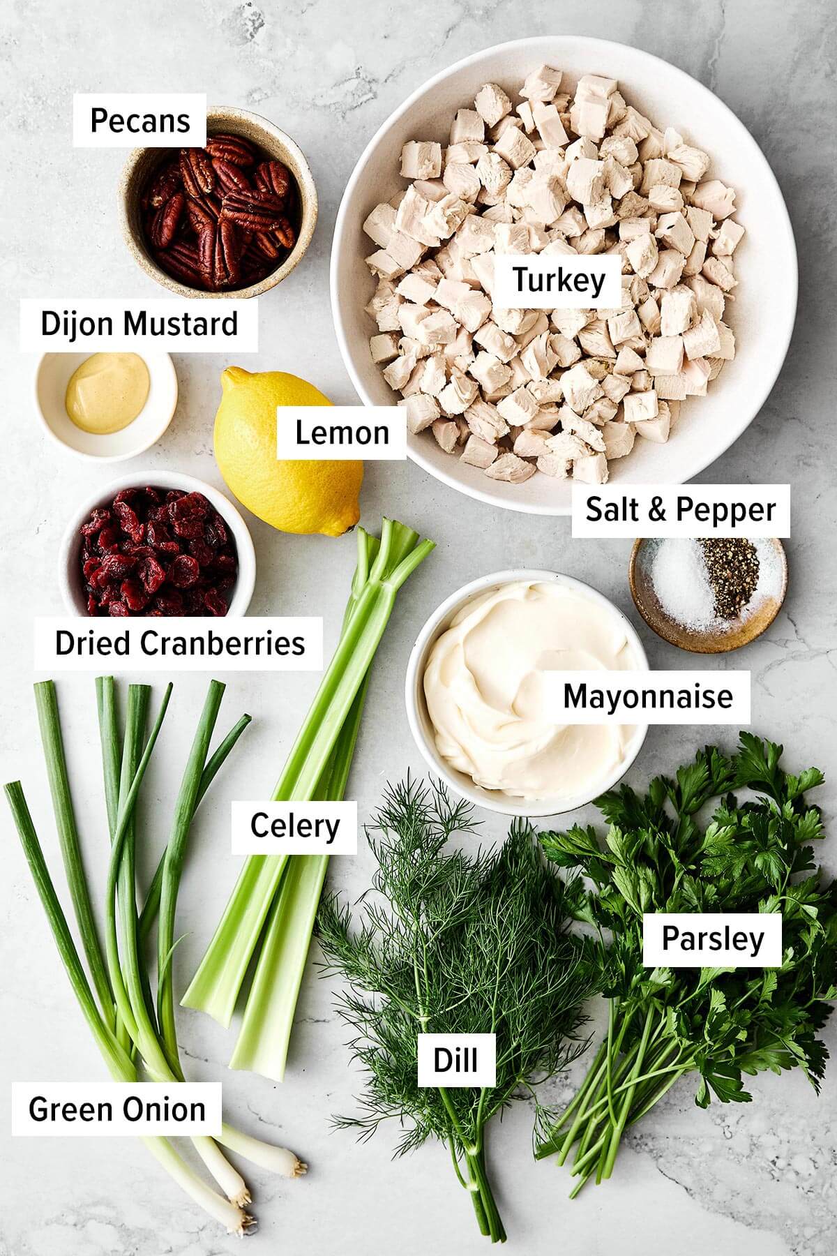 Ingredients for a turkey salad.
