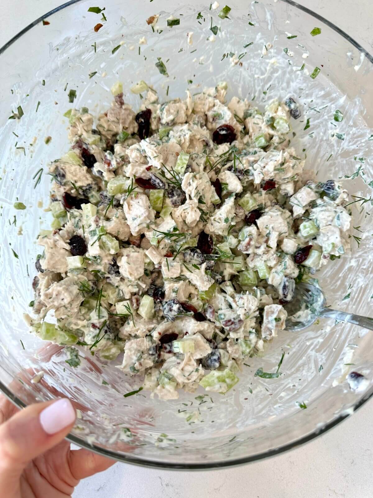 Turkey salad in a bowl.