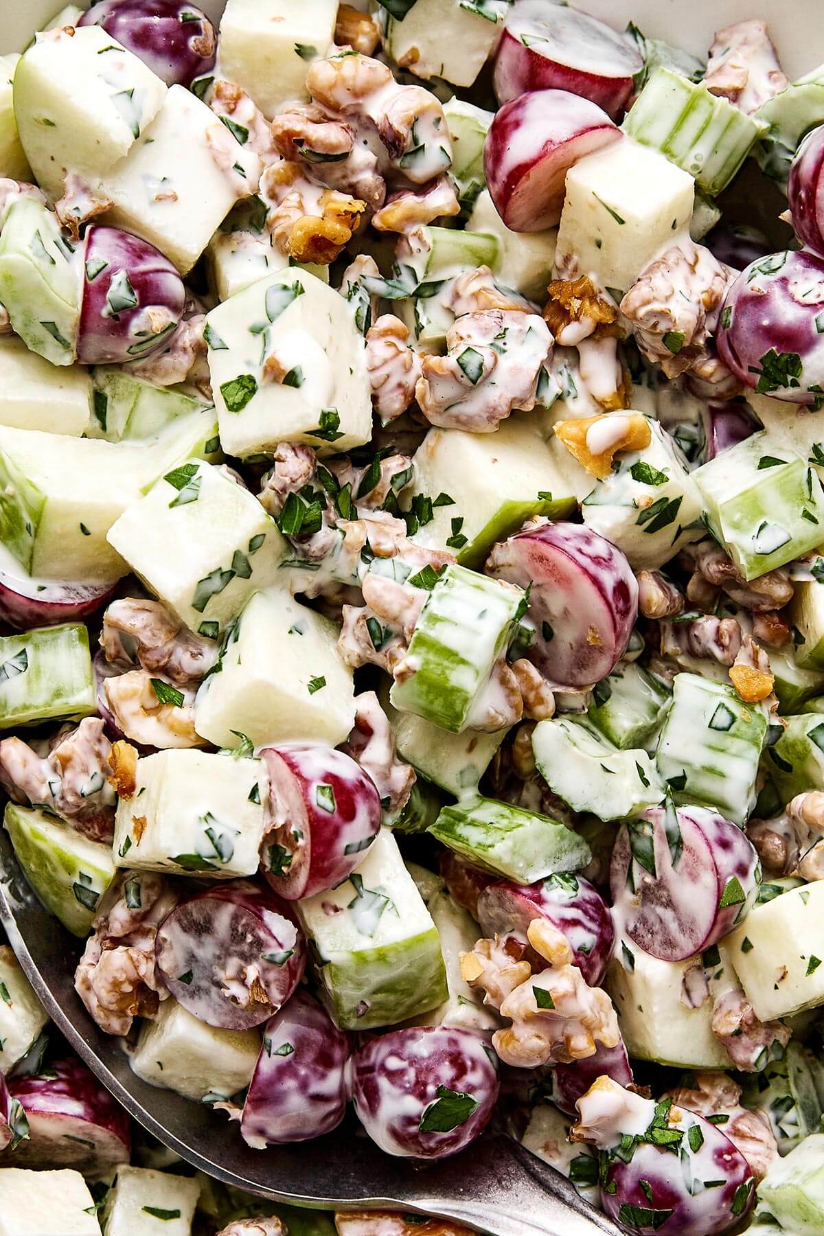 Close-up of a Waldorf salad.
